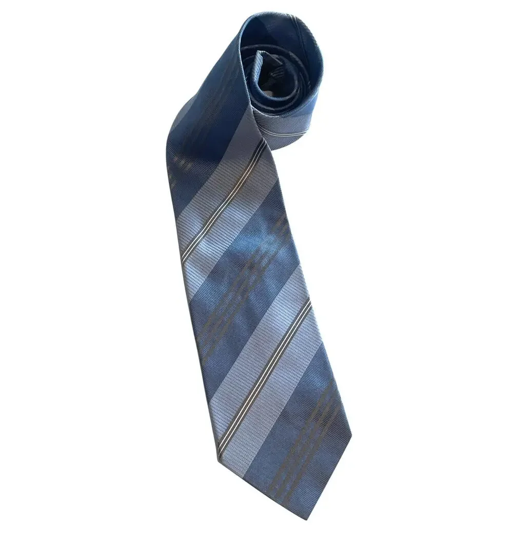 Giorgio Armani Light Blue & Silver Striped Silk Tie Made in Italy Necktie